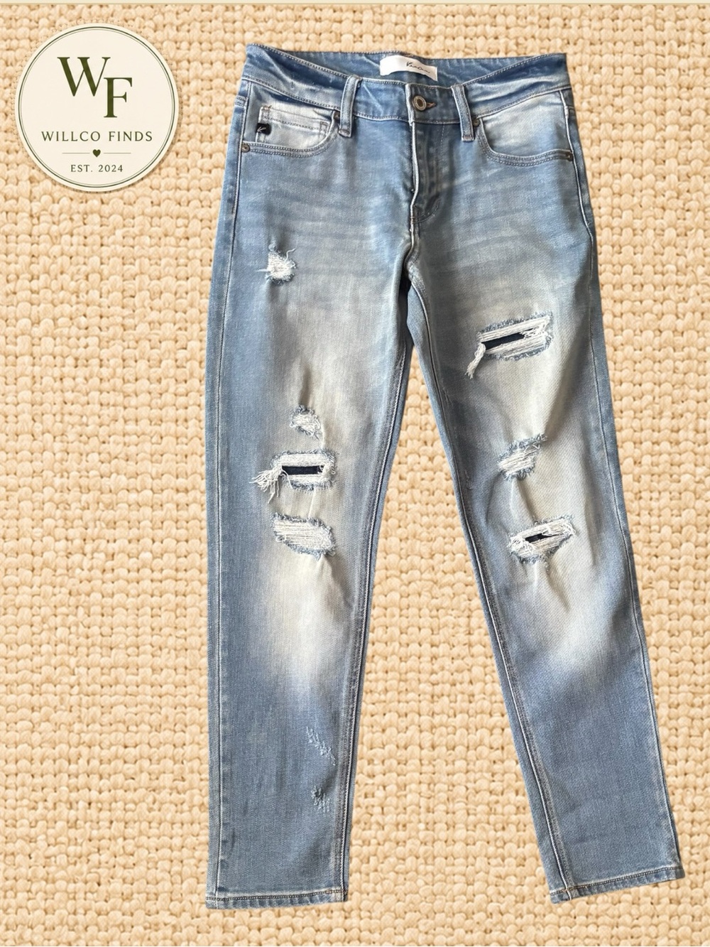 Kancan Distressed Light Wash Ripped Stretch Jeans Size 24